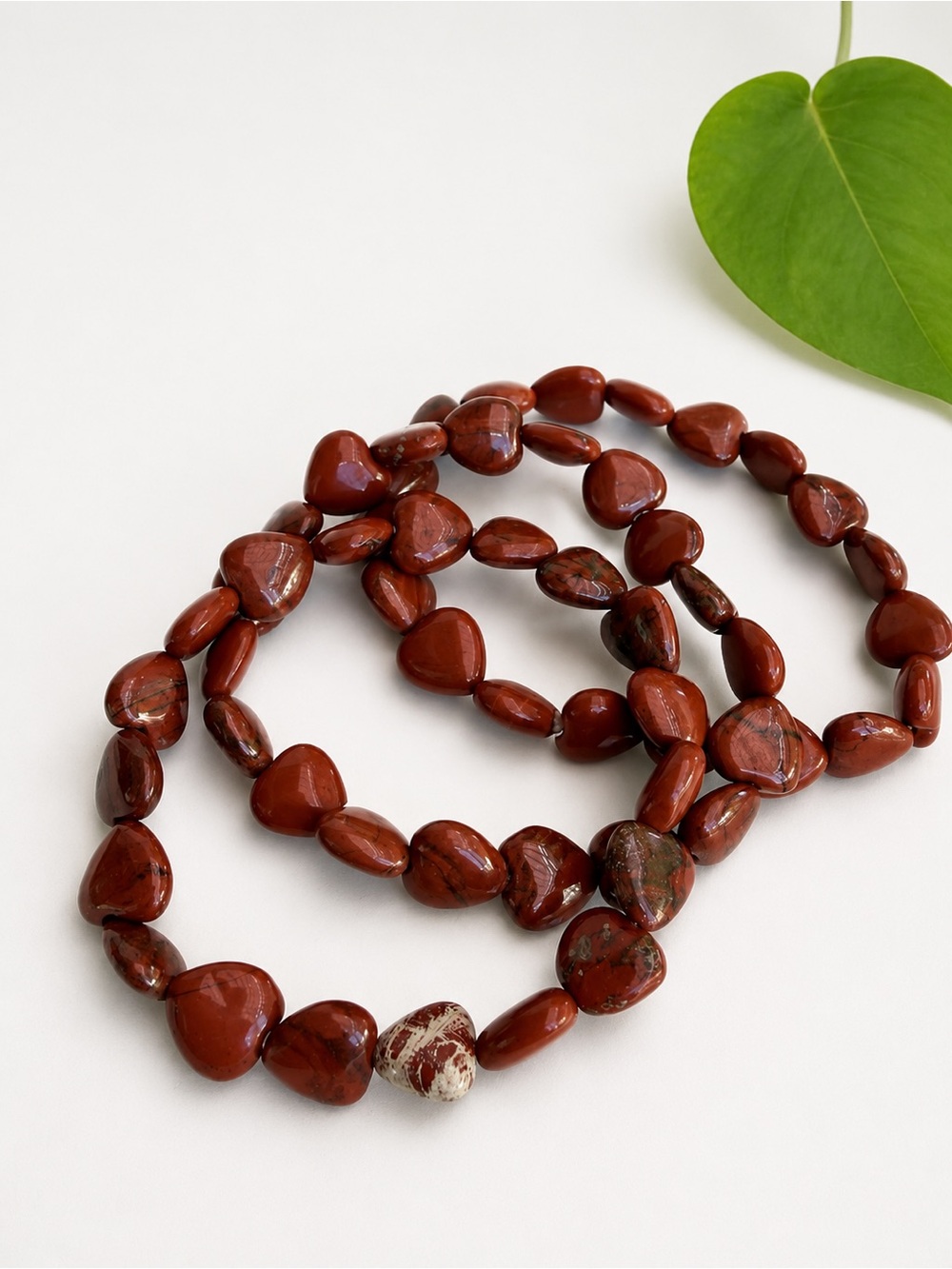 Red Jasper Beaded Bracelet - Polished Deep Red Stone Strand *See Description